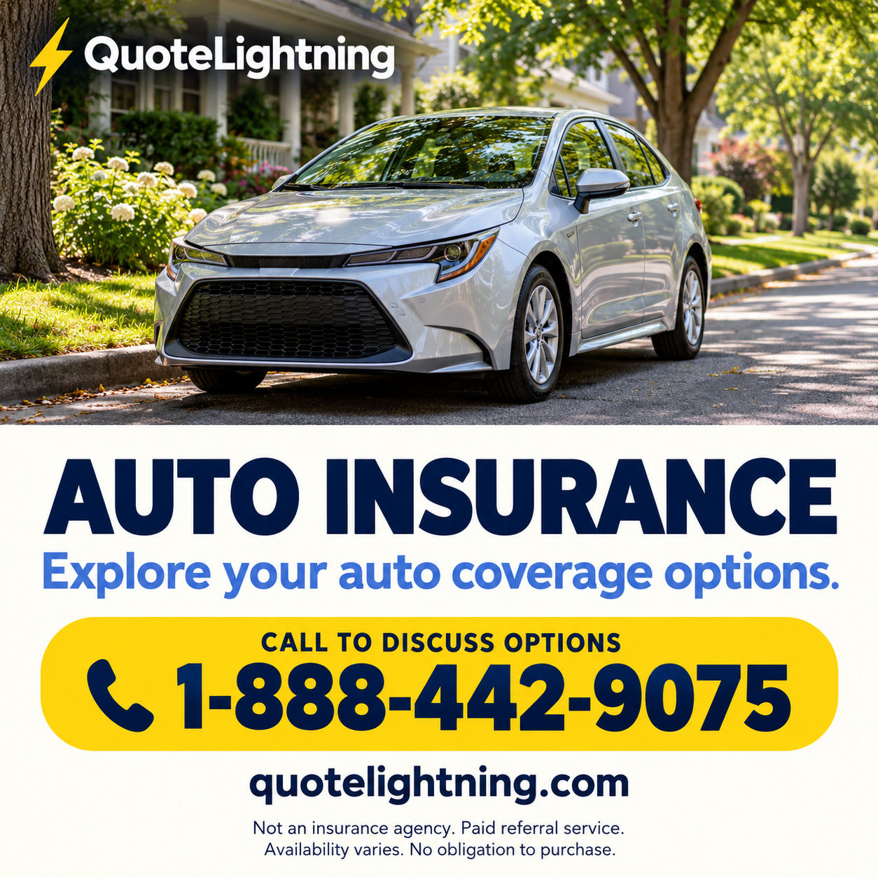 QuoteLightning Auto Insurance — Currently Uninsured — call 1-888-442-9075